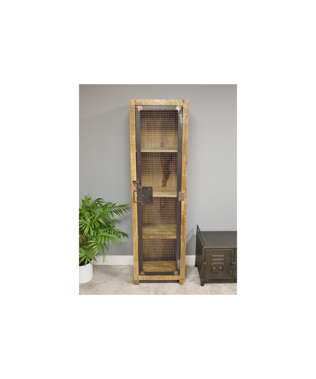 Tall slim rustic wood storage locker cabinet