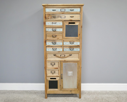 Tall slim wooden multi drawer storage cabinet