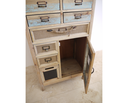 Tall slim wooden multi drawer storage cabinet