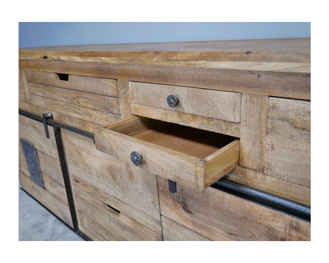 Large rustic solid wood & iron sideboard storage cabinet - Back in stock November