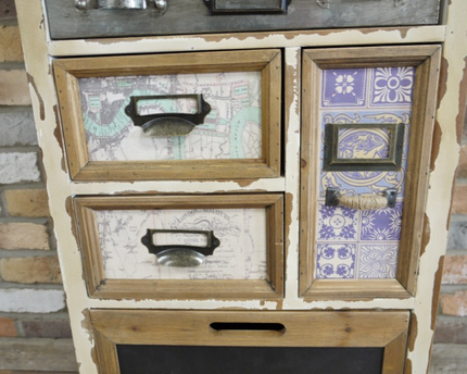 Cream vintage wooden multi drawer storage cabinet