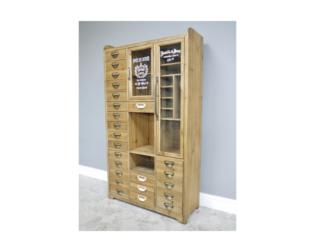 Industrial vintage storage display cabinet.