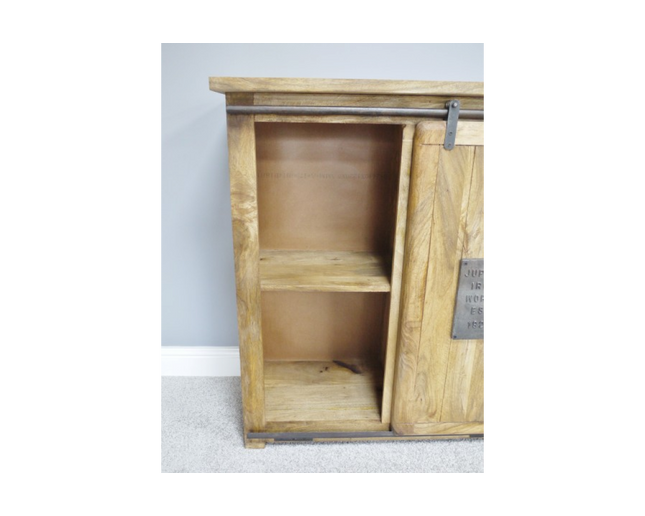 Industrial iron & wood wine storage cabinet.