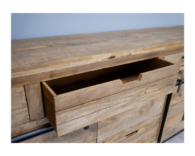 Large rustic solid wood & iron sideboard storage cabinet - Back in stock November