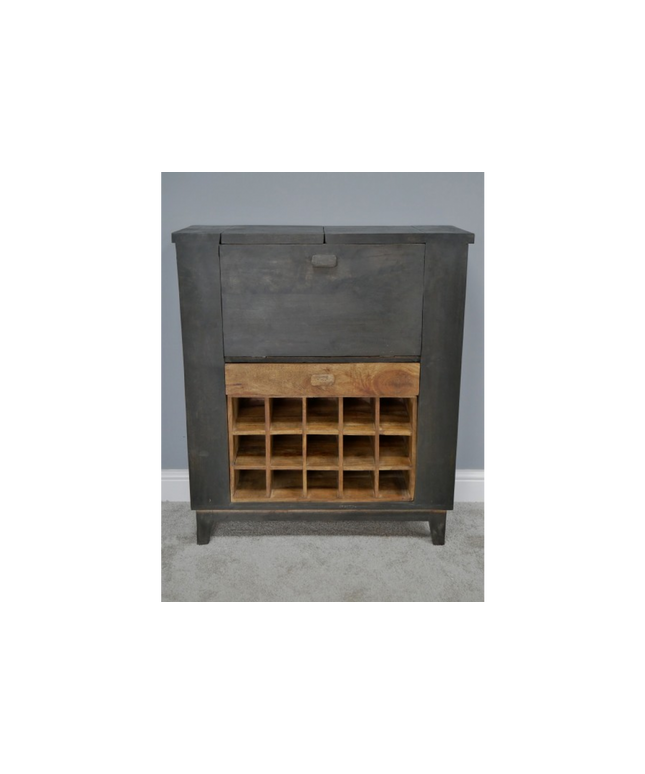 Large black wood & iron drinks bar cabinet