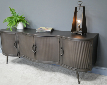 Large curvy ribbed metal storage cabinet