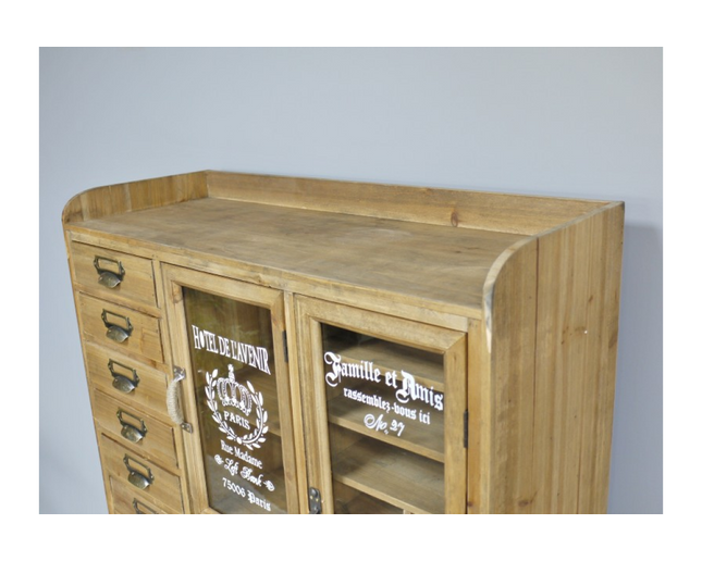 Tall slim rustic wood multi drawer storage display cabinet - Back in stock November