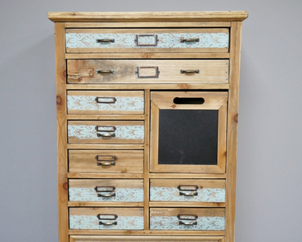 Tall slim wooden multi drawer storage cabinet