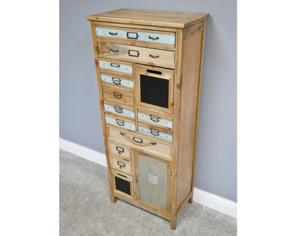 Tall slim wooden multi drawer storage cabinet