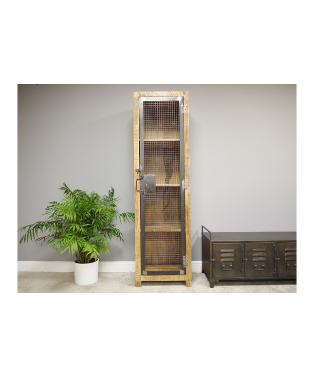 Tall slim rustic wood storage locker cabinet