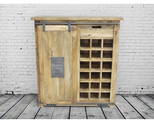 Industrial  iron & wood wine cabinet.