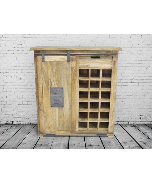 Industrial  iron & wood wine cabinet.