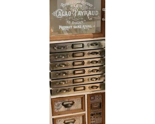 Cream vintage wooden multi drawer storage cabinet