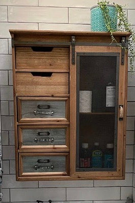 Rustic wood & metal  industrial wall storage cabinet